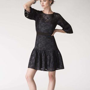 CLOSET LONDON BLACK METALLIC LACE FRILL HEM DRESS